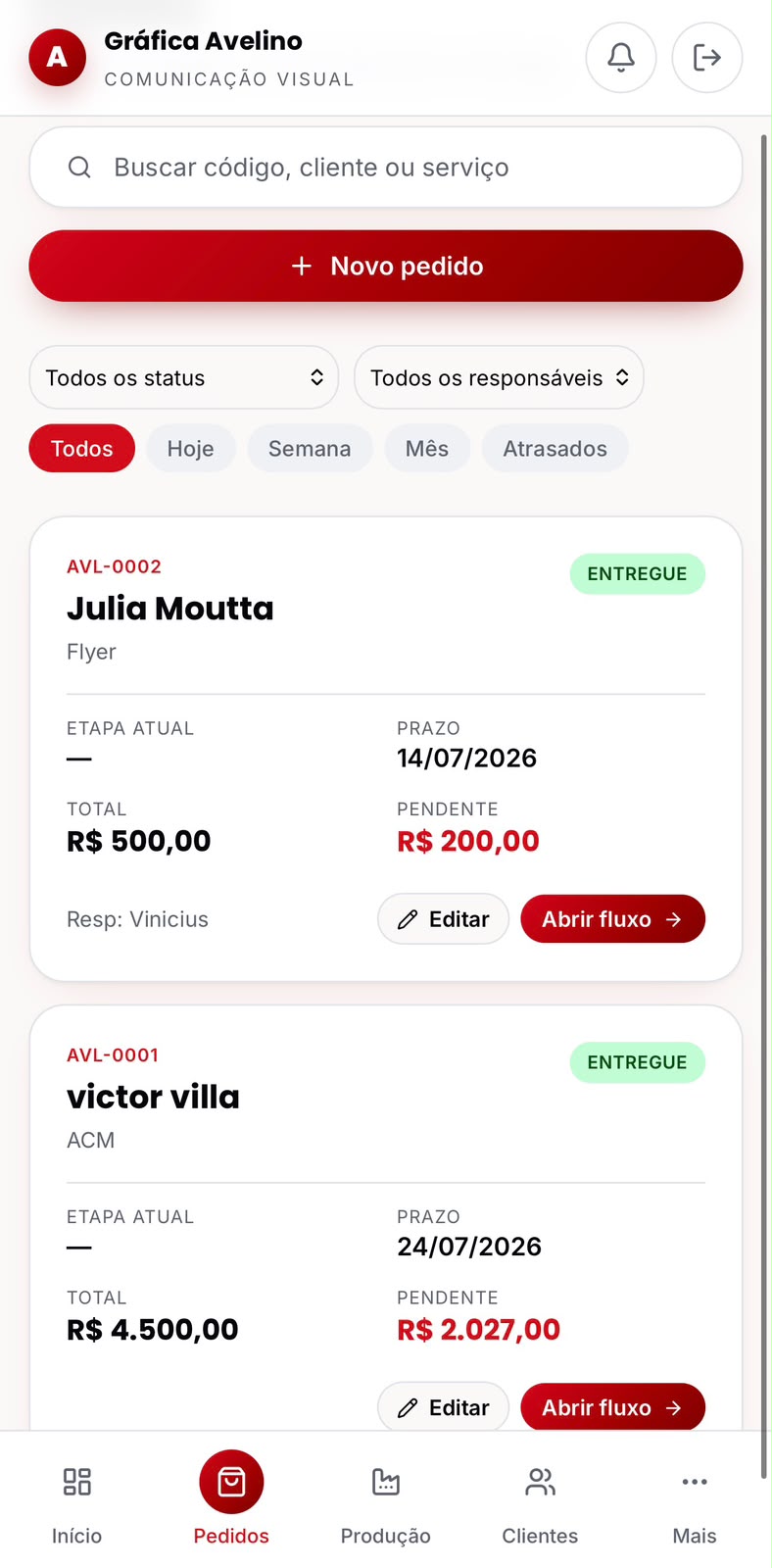 Aplicativo Gráfica Avelino no celular